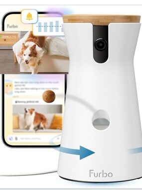 Furbo White & Bamboo Smart Dog Camera Treat Dispenser